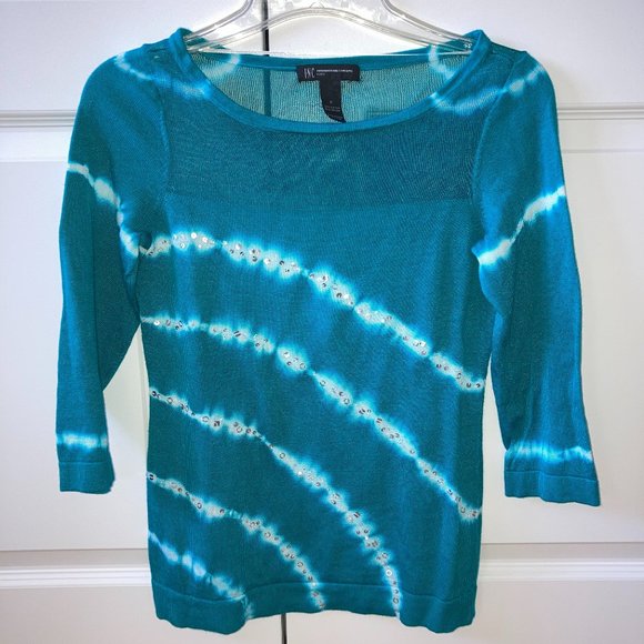 INC International Concepts Tops - INC Petite Turquoise Sequin Tie Dye Top Size P